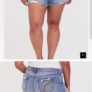 Torrid Blue Denim Shorts with Rainbow Detail on back pocket
